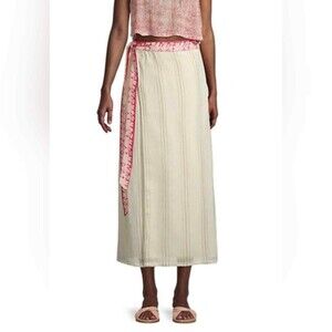 Free People 2 Piece Set Womens XS Ivory Red Print Halter Top Wrap Midi